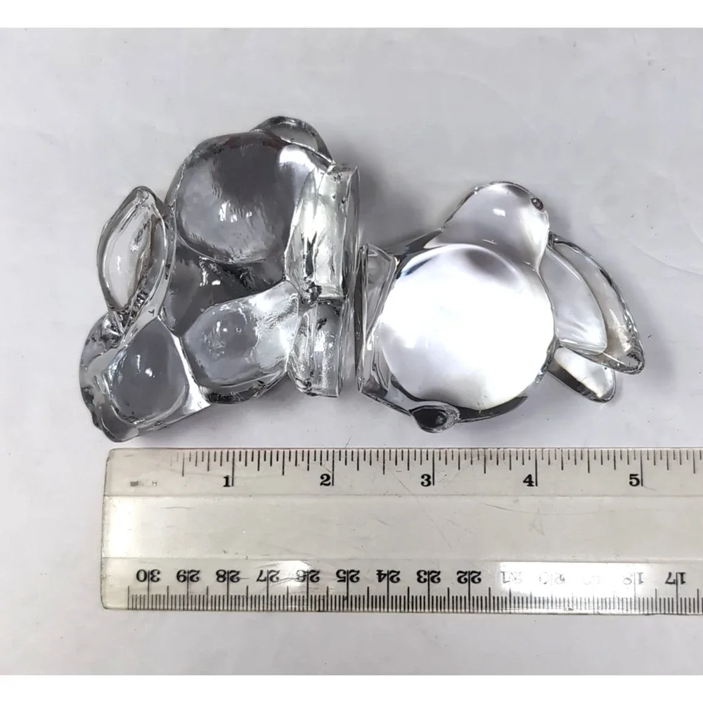 VTG Oneida Bunny Rabbit Figurines Set of 2 Lead Crystal Clear Hand Cut &‎ Blown